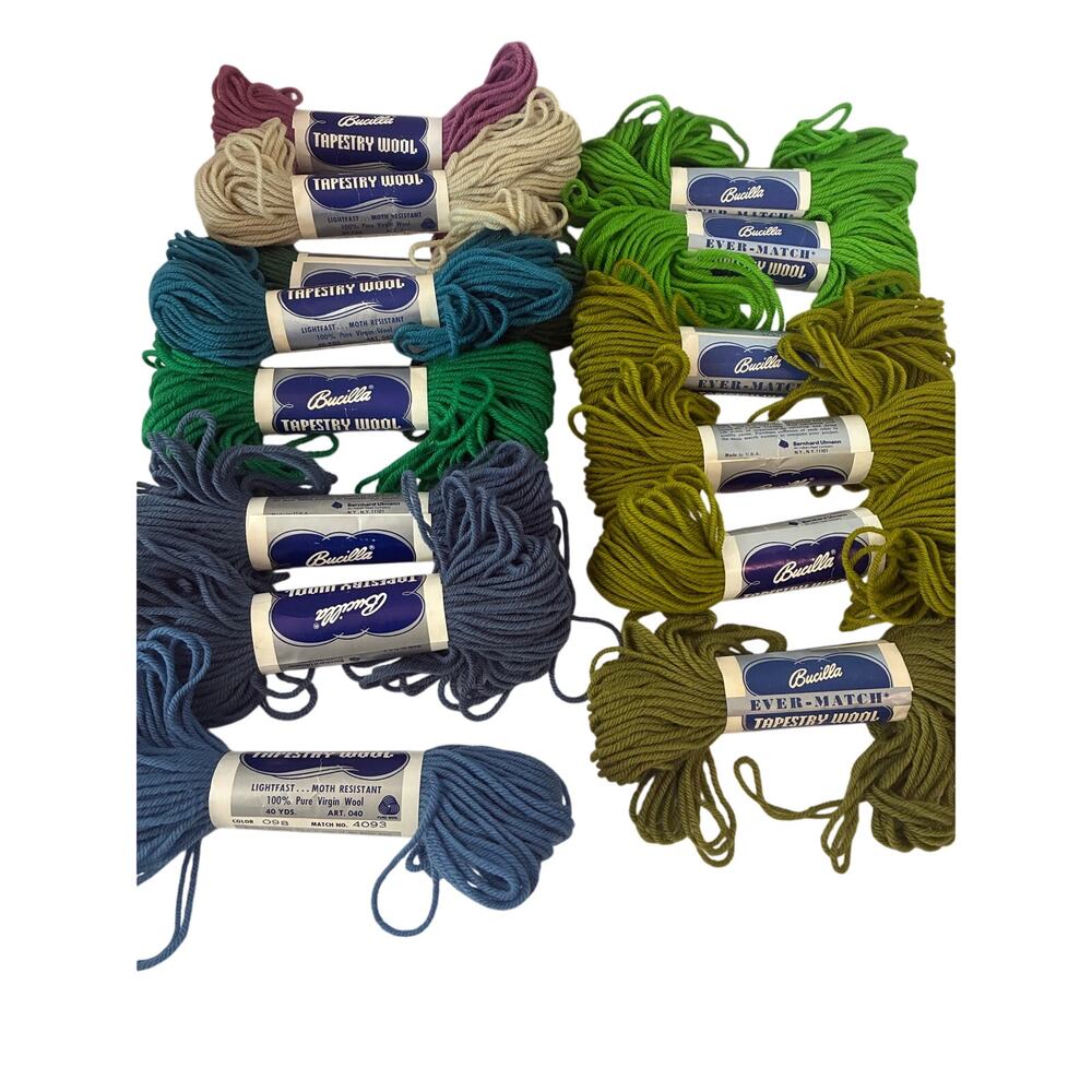 Vtg Bucilla Tapestry Wool Bundle of 14 NEW Skeins 100% Pure Virgin Wool